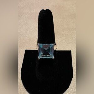 Sterling Silver 925 Aqua Marine Square Cut Solitaire, Size 7